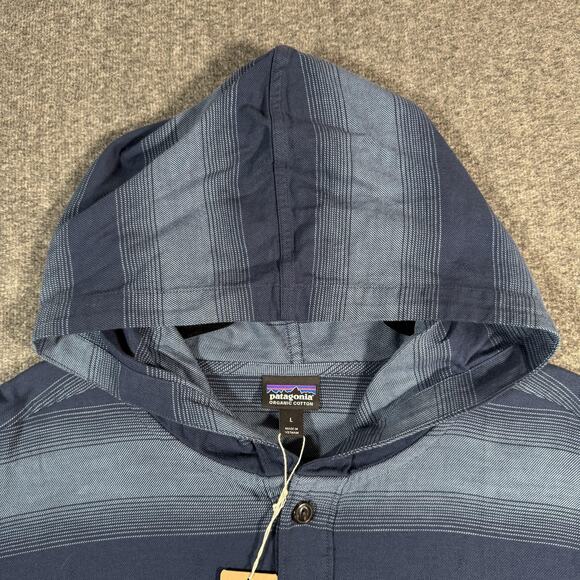 Patagonia Hoodie Mens Large Blue Lightweight Fjord Flannel Hoody Striped Organic - Picture 8 of 16